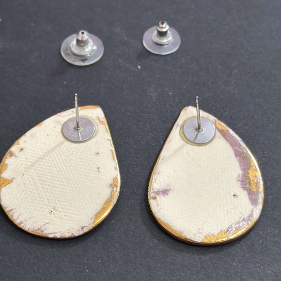 Vtg Santa Claus Earrings Enamel Ceramic Christmas Chunky Pierced 80s - Picture - Picture 5 of 10